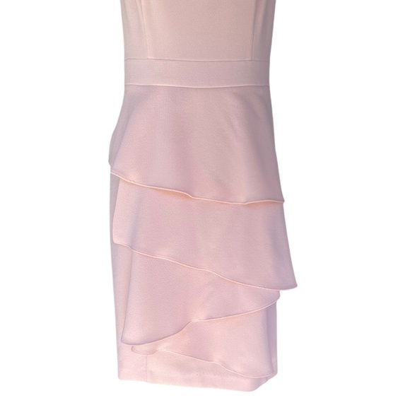 Eliza J Ella Ruffle Cascade Crepe Sheath Short Dress in Blush Pink Size 10 - Picture 6 of 8